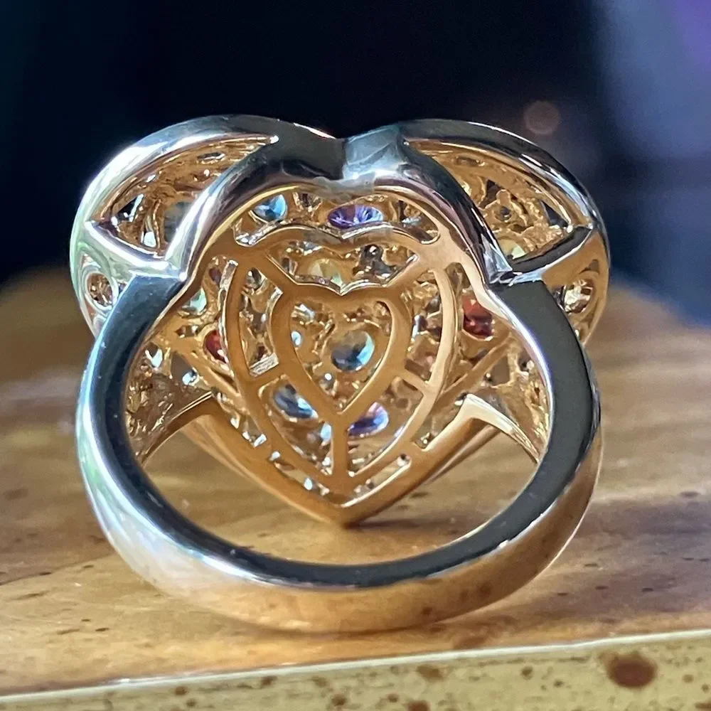 Natural Sapphire Sterling Silver Heart Ring Size 7.25